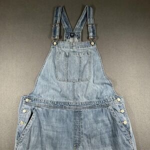 Gap Denim Jeans Overalls Womens XL Blue Relaxed Fit Straight Leg Distressed Bib